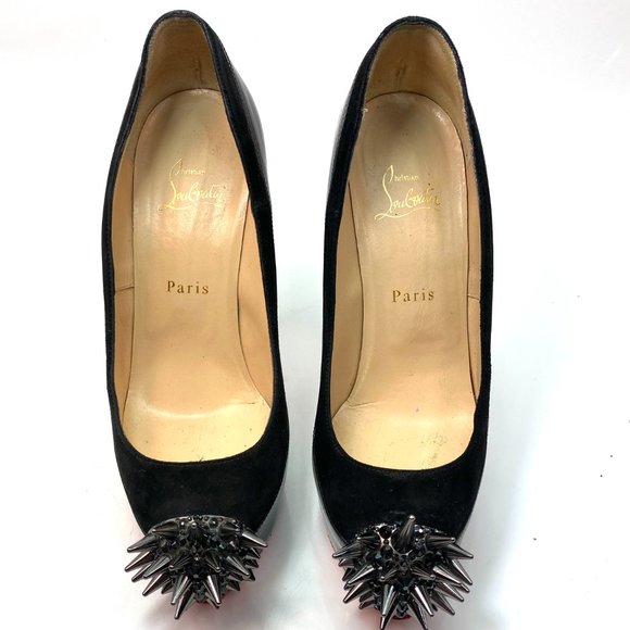 Christian Louboutin Asteroid 140 Black Patent Suede Heels 38 - Picture 2 of 15